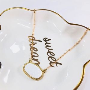 Womens Necklace Drusy Stone Pendant White 16" Gold